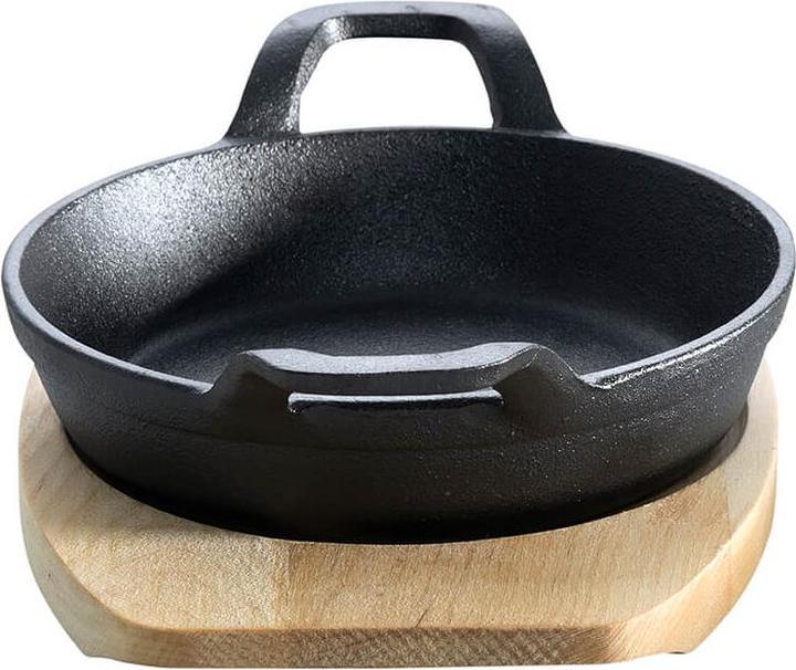 Produktbild All'Grill Gusseisenpfännchen mit 2 Griffen Ø 15 cm und Holzuntersetzer