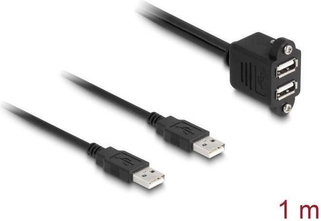 Immagine prodotto Delock Cavo USB 2.0 2 x USB tipo-A maschio a 2 x USB tipo-A femmina con viti per l'installazione 1 m nero (1 m, USB 2.0)