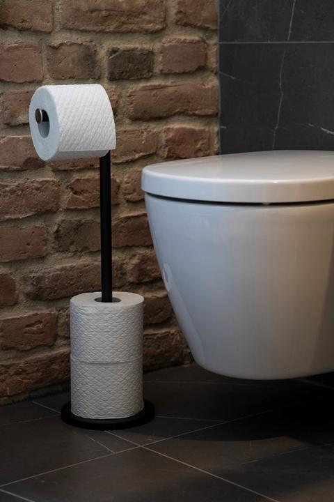 Actual product image Wenko Stand toilet roll holder 2 in 1 black with toilet roll holder, space-saving