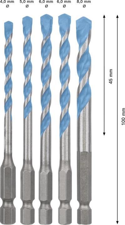 Produktbild Bosch Professional Zubehör EXPERT HEX-9 MultiConstruction Bohrer-Set, 4/5/6/6/8 mm, 5-tlg. (4 mm, 5 mm, 6 mm, 8 mm)