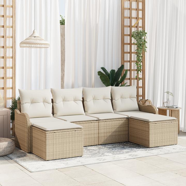 Produktbild VidaXL 6-teiliges Garten Sofa Set mit Kissen Beige Poly Rattan