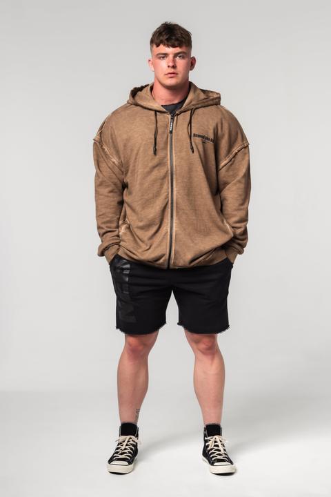 Image du produit Nebbia Washed-off Hoodie mit Reissverschluss Gym Bro 362 - light brown (L)