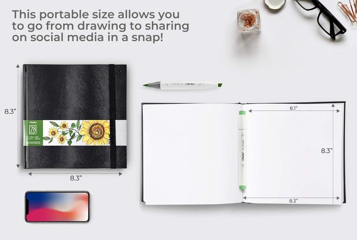 Actual product image Ohuhu Art sketchbook (21 x 21 cm, Plain, Hardcover)
