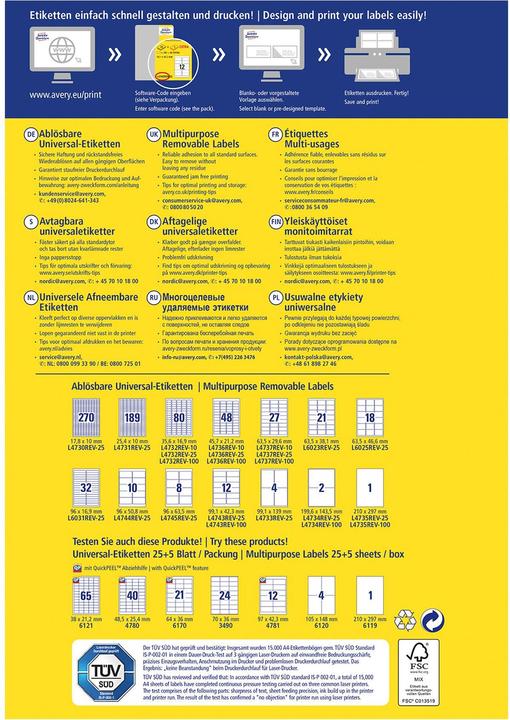 Actual product image Avery Universal labels