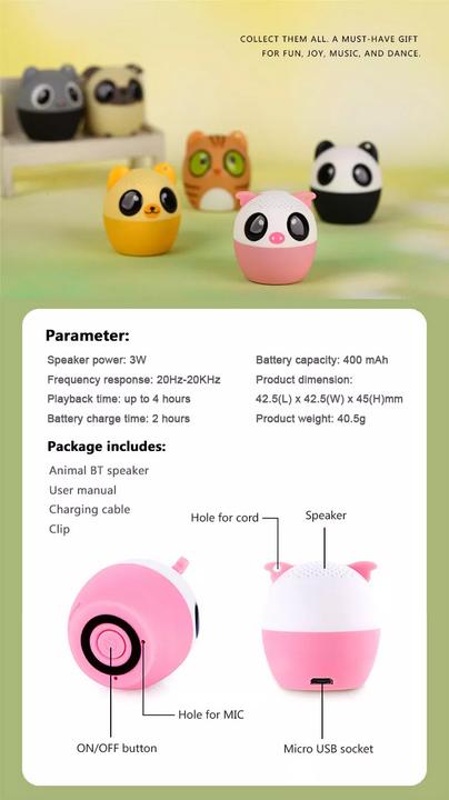 Actual product image PhoneLook Mini Speaker Speaker Lightweight Portable with Wireless Bluetooth in Animal Shape Panda Bear (2 h)