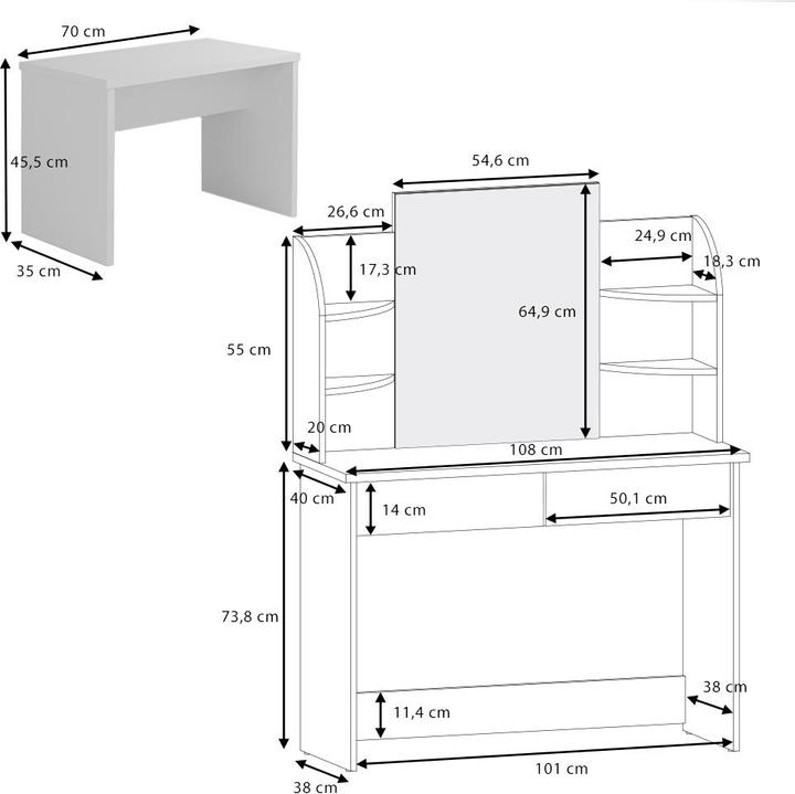 Produktbild Vicco Charlotte mit Hocker und Beleuchtung (108 x 40 x 139 cm)