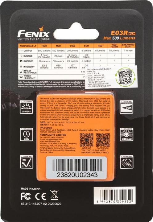 Image du produit Fenix E03R V2.0 (5.25 cm, 500 lm)