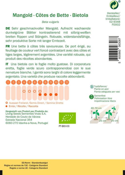 Produktbild Living Seeds Mangold, Glatter Silber 3 (Gemüsesamen)