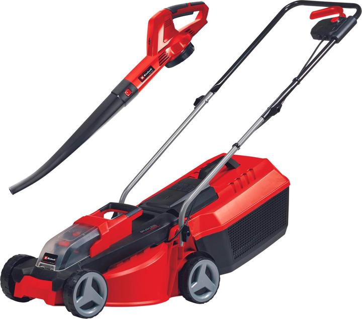 Einhell GE-CM 3018 Li CL lawn mower/leaf blower set, 18Volt (red/black, Li-ion battery 3.0Ah) (Rechargeable battery operated, Leaf vacuums)