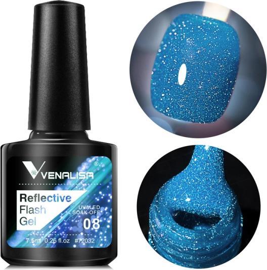 Actual product image Venalisa Gel Varnish Reflective Neon Disco Gel BD08 (Blue glitter, Gel-Effect Nail Polish)