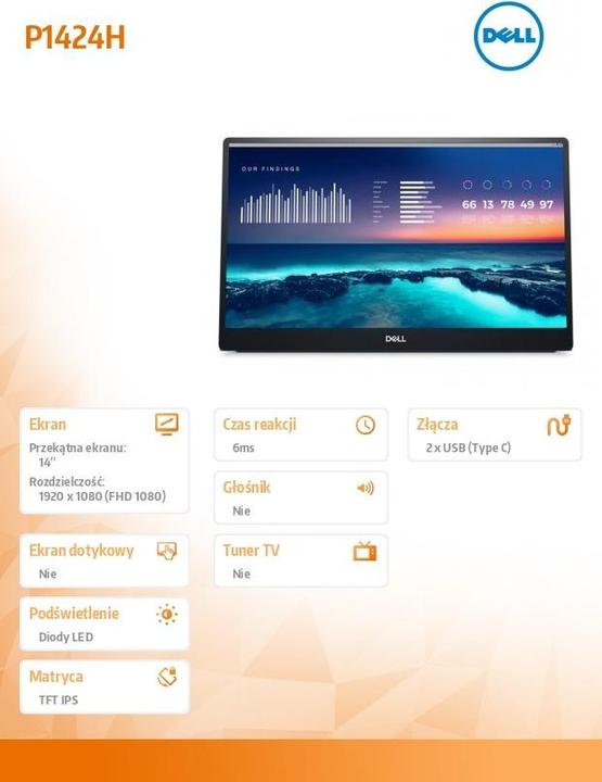 Produktbild Dell P1424H - Portable Monitor (1920 x 1080 Pixel, 14")