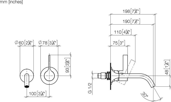 Actual product image Dornbracht VAIA wall-mounted single-lever basin mixer without pop-up waste, 190 mm projection, 36860