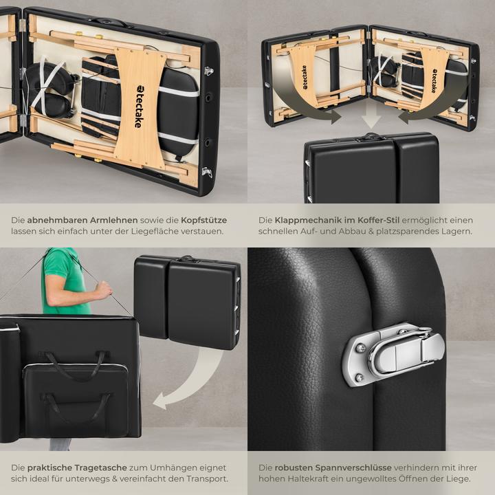 Produktbild tectake 3 Zonen Massageliege-Set Somwang mit 7,5cm Polsterung, Rollen und Holzgestell