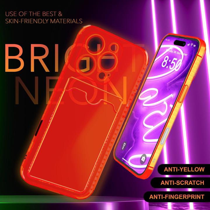 Immagine prodotto Nalia Portacarte trasparente in silicone trasparente al neon (Apple iPhone 16 Pro)