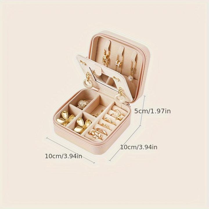 Immagine prodotto Only-Bags.Store 1 Stück Mini-Reise-Schmuck-Organizer im klassischen Stil mit Spiegel, 3-lagiger Aufbewahrungskoffer