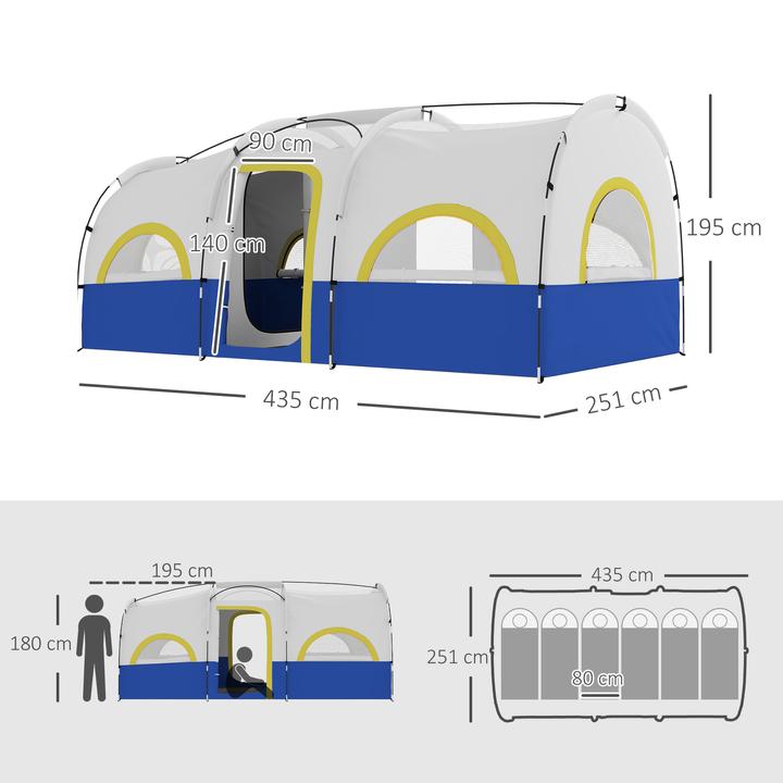Image du produit Outsunny Campingzelt Oxfordstoff, Fiberglas Dunkelblau+Weiss (6 personnes)