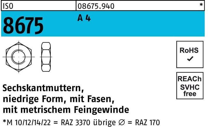 Immagine prodotto Dado esagonale ISO 8675 con smussi M 36 x 3 A 4 (M36)