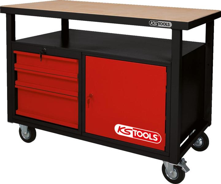 Image du produit KS Tools Établi mobile avec 3 tiroirs et 1 porte (120 cm, 60 cm)
