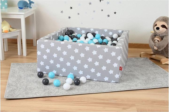 Image du produit Knorrtoys Piscine à balles soft rectangulaire - "Grey white stars" - 100 balls creme/grey/lightblue
