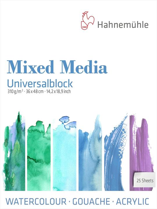 Hahnemühle Bloc universel 25 feuilles Mixed Media 34x48 cm 310 g (36 x 48 cm, Couverture rigide)