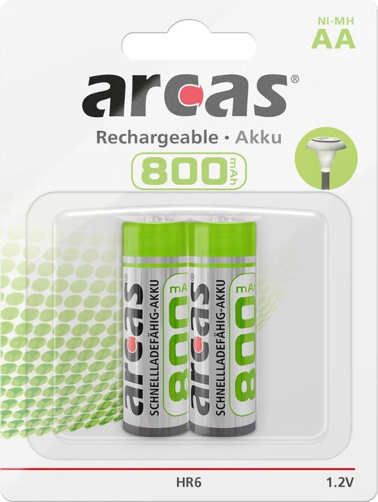 Produktbild Arcas 17708206 - Akku Ni-MH Batterien AA / HR6, 2 Stück, Kapazität 800 mAh, wiederaufladbar, leistun (2 Stk., AA, 800 mAh)