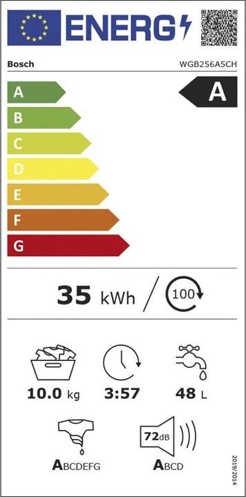 Energie-Label Bosch Hausgeräte WQB246D0CH & WGB256A5CH Waschturm (9 kg, Rechts)