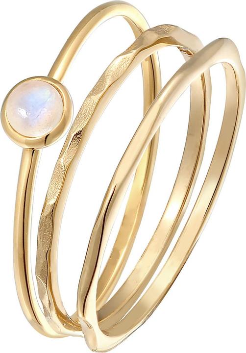 Elli PREMIUM Ring Solitär Mondstein 3er Ring Set 375 Gelbgold (54, 375/9 K Gold)