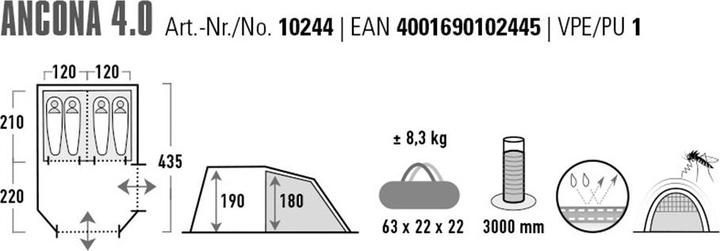 Image du produit High Peak Ancona (Tente tunnel, 8.30 kg, 4 personnes)