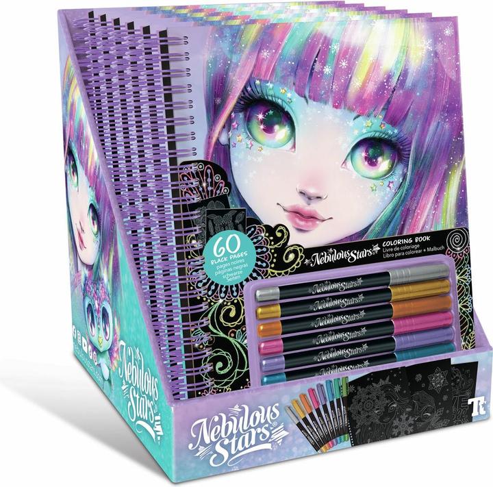 Actual product image Nebulous Stars Colouring book with black pages