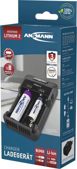 Immagine prodotto Ansmann litio 2 (1 pz., 14500, 16340, 17670, 18500, 18650, 22650, 26650, AAA, AA, Caricabatterie senza batteria)