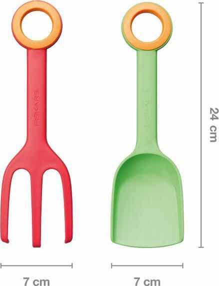 Actual product image Fiskars Children's flower trowel and children's planting fork, 2-in-1 set, length: 24 cm, glass-fibre