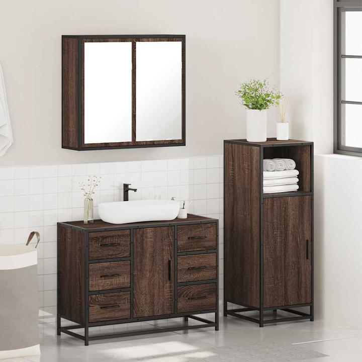 Immagine prodotto VidaXL Set di mobili da bagno a 3 pezzi Set di mobili da bagno in legno effetto rovere marrone