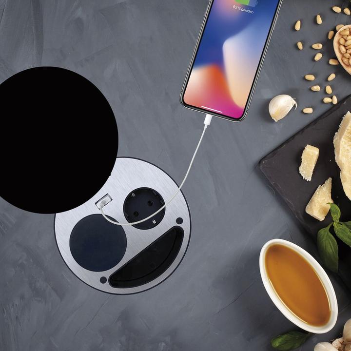 Actual product image Wipo Socket outlet element Smile Schuko, USB and wireless charger, black (CEE 7/3, 1.80 m)