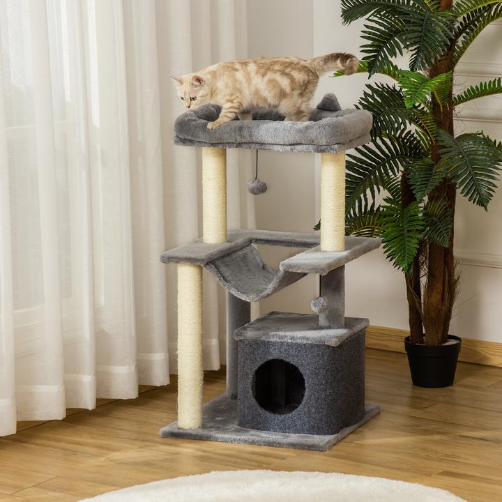 Actual product image PawHut Cat tree with cave (100 cm, Grey)