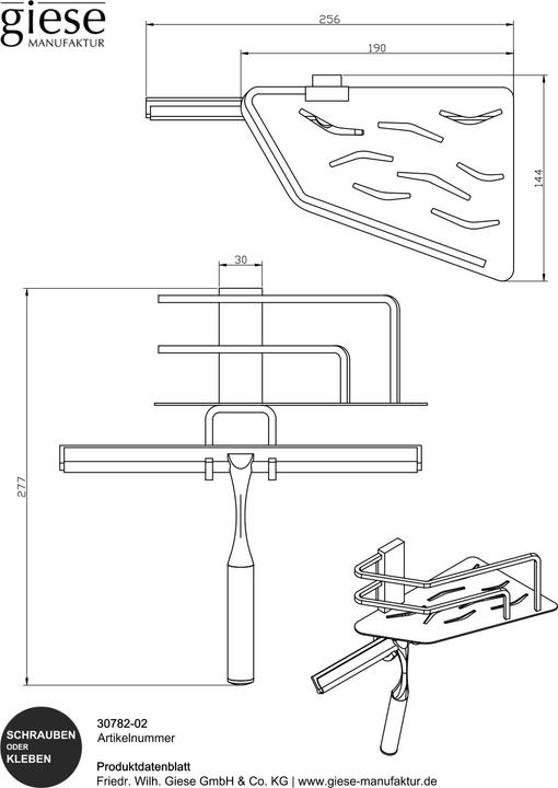 Produktbild Giese Manufaktur Duschkorb Seaside Eckmodell mit Glasabzieher