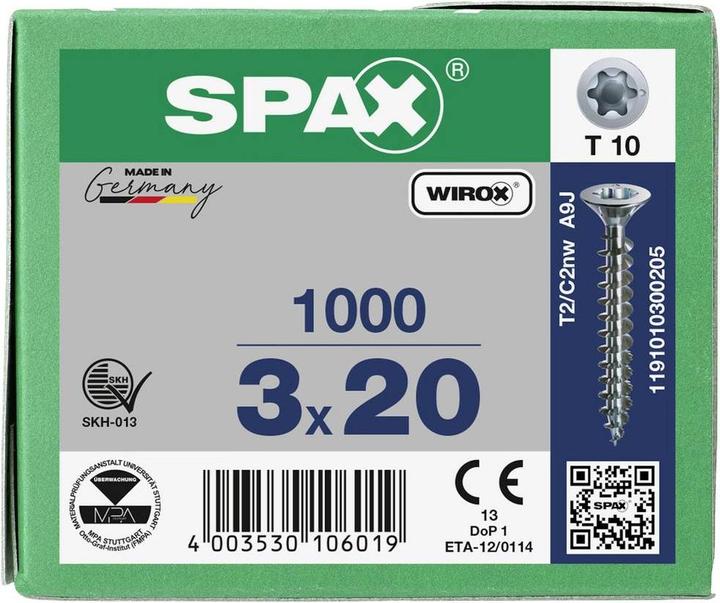 Actual product image Spax Chipboard screws SK T10 3.0x20 mm (1000 Screws per piece)