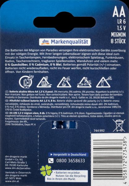 Produktbild Paradies Batterien Power Alkaline Mignon AA (8 Stk., AA)