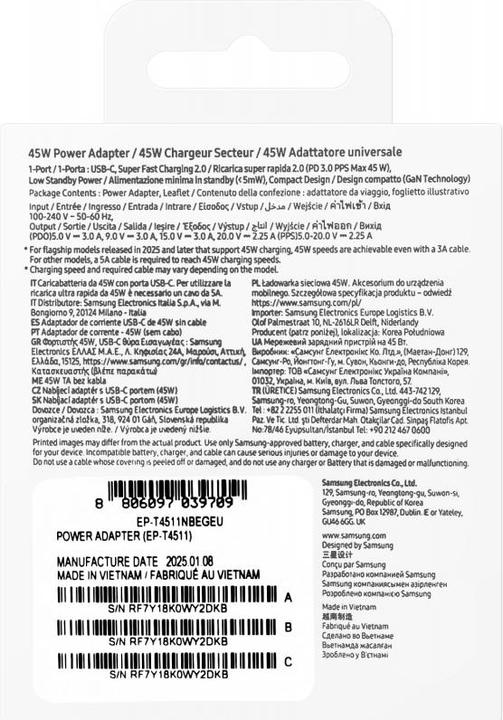 Immagine prodotto Samsung Adattatore di alimentazione (45 W)