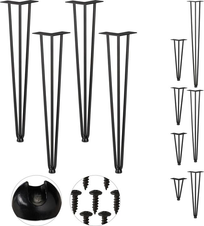Relaxdays Jeu de 4 pieds de table en épingle à cheveux