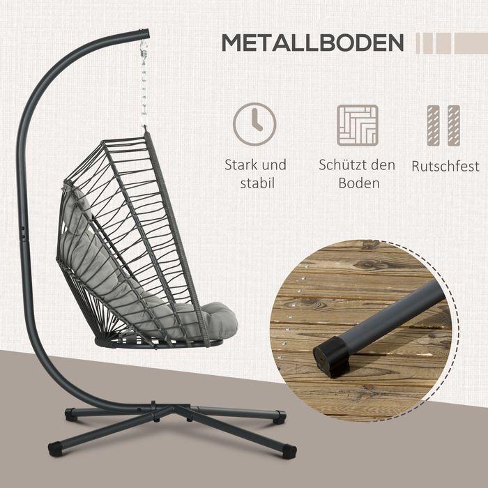 Produktbild Swisshandel24 Rattan Hängesessel 194 cm klappbar, Indoor Outdoor, bis 100 kg hellgrau (100 kg)