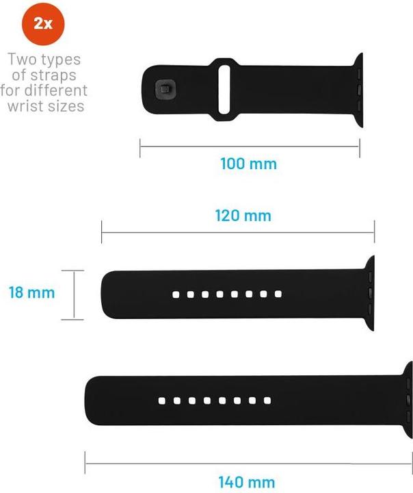 Image du produit Fixed Silicone rem SET til Apple Watch 42/44/45mm Sort