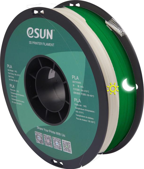 Actual product image eSUN Filament PLA Glow in the dark Green 1.75mm 1000g (PLA+, 1.75 mm, 1000 g, Green)