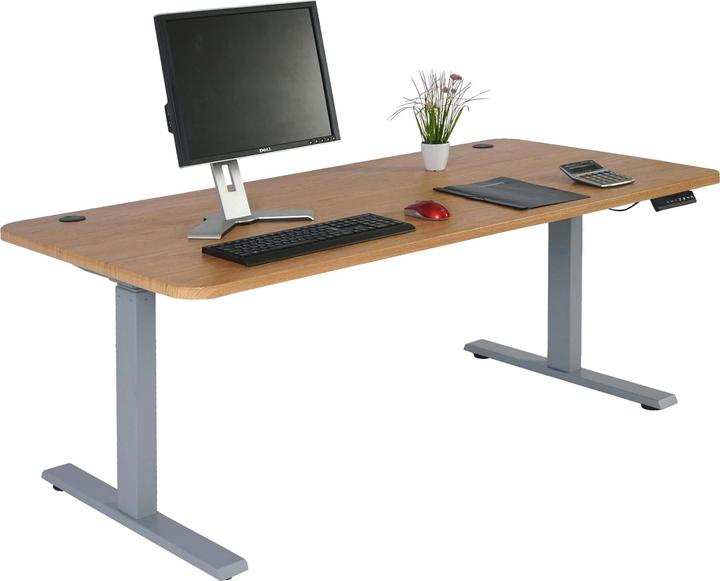Produktbild Swisshandel24 Schreibtisch, Computertisch, elektrisch höhenverstellbar 160x80cm 53kg braun Struktur, grau (160 x 80 x 121 cm)