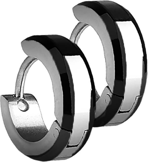 Image du produit Star Piercing Boucle d'oreille à clapet argenté avec 2 bandes latérales noires (sans laiton, Acier chirurgical 316L)