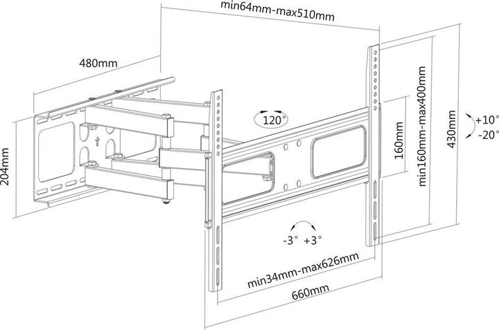 Produktbild Rs Pro Solid Articulating Wall Mount TV Holder (Wand, 70", 50 kg)