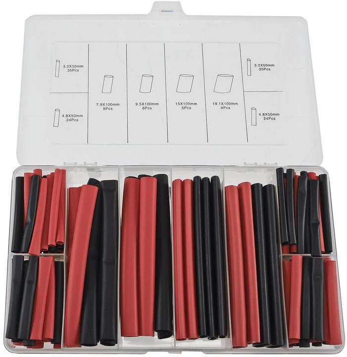 Image du produit Chilitec Kit de gaines thermorétractables 142 pièces adhésives noir/rouge Taux de rétraction 3:1 (1 x)