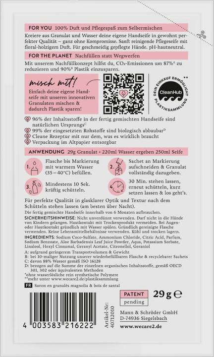 Produktbild we:care2 Handseifen-Granulat (Flüssigseife, Handseife Nachfüllpackung)