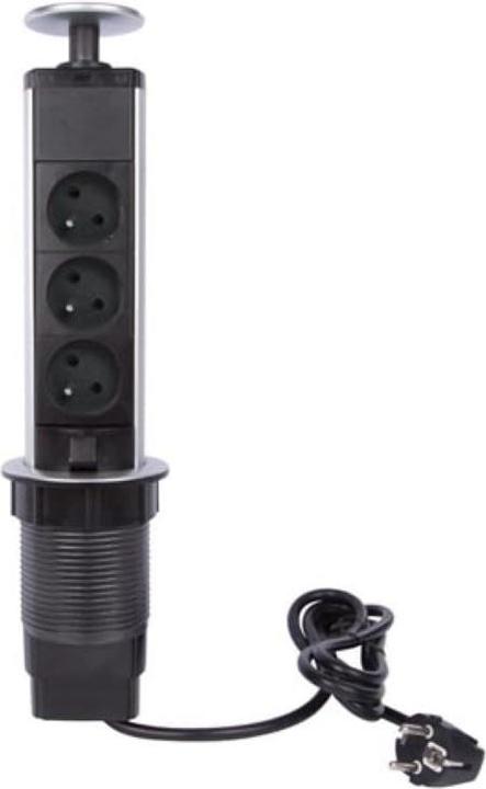 Actual product image Velleman 3-Way Pop-Up Desktop Socket - Pin Earth (3 x, CEE 7/5, 1.40 m)