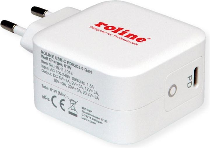 Produktbild Roline USB Charger mit Euro-Stecker, 1x USB Typ C Port, PD, 61W (61 W)