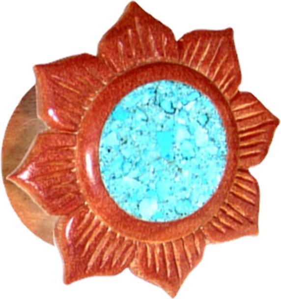 Produktbild Star Piercing Flared Plug Blume mit Türkis Stein aus Sawo Holz (ohne Messing, Organisch, Mineralisch)